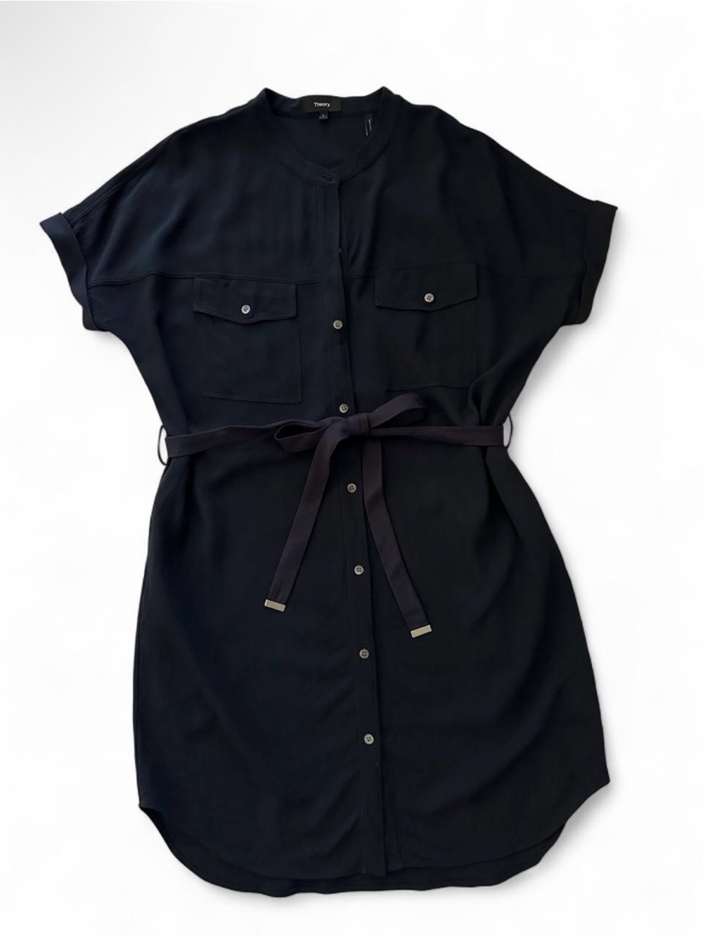 Theory Navy Short-Sleeve Belted Shirt Dress